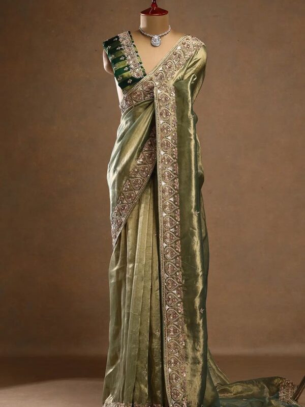 Designer Embroidered Silk Saree with Blouse Piece