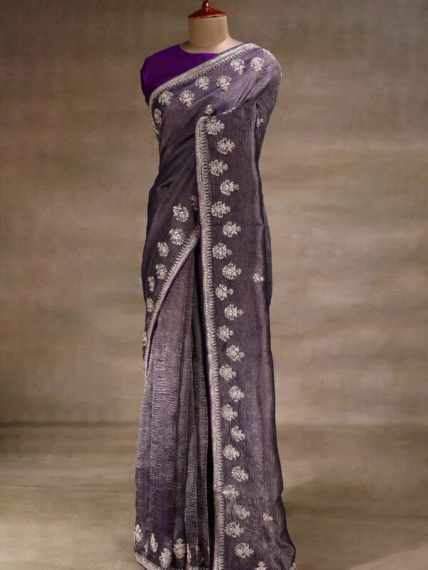Designer Embroidered Silk Saree with Blouse Piece