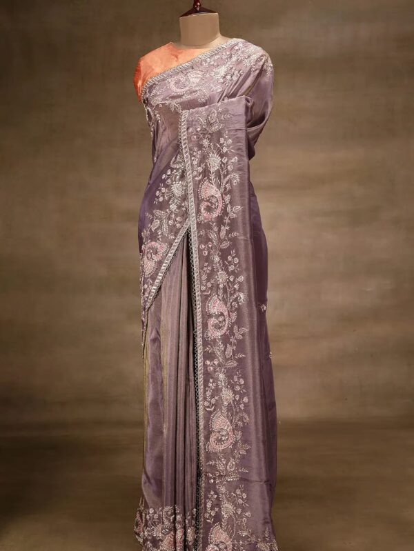 Designer Embroidered Silk Saree with Blouse Piece